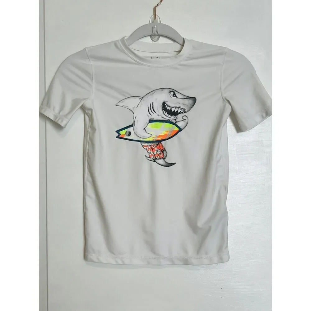 $40 GAP KIDS Swim Shirt Short Sleeve Rash Guard Surf Shark Beach Top Boys S 6-7